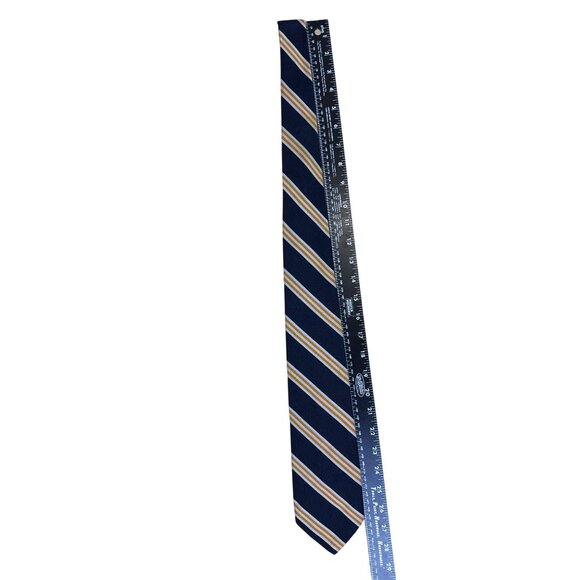 Vintage Brooks Brothers Navy Silk/Polyester Striped Tie Blue/Gold - Picture 6 of 7